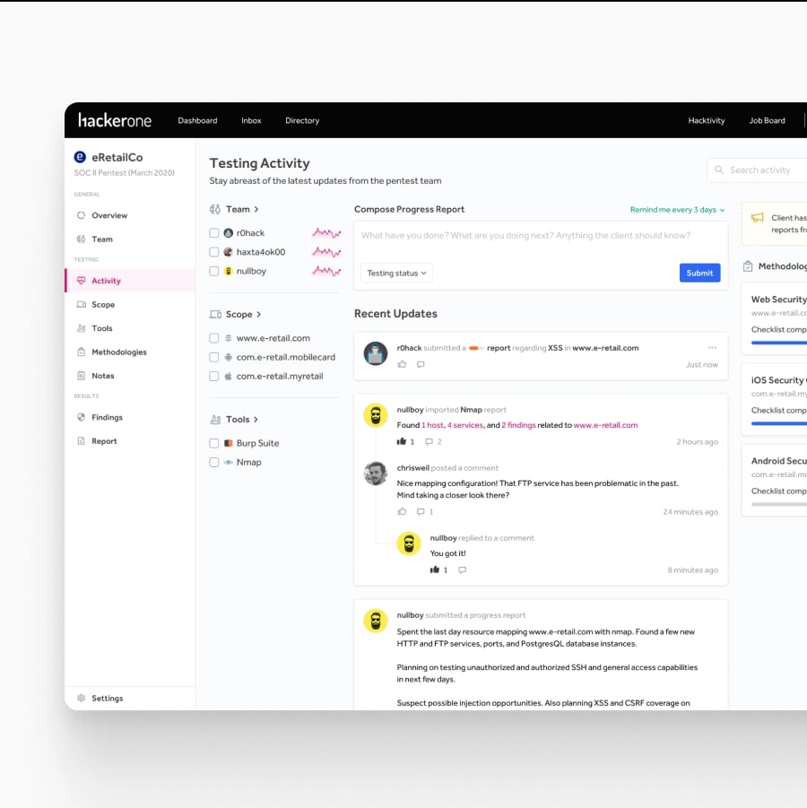 HackerOne Testing Activity Feed
