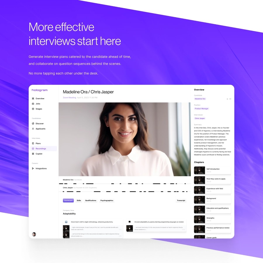 Hologram Interview Recording Interface
