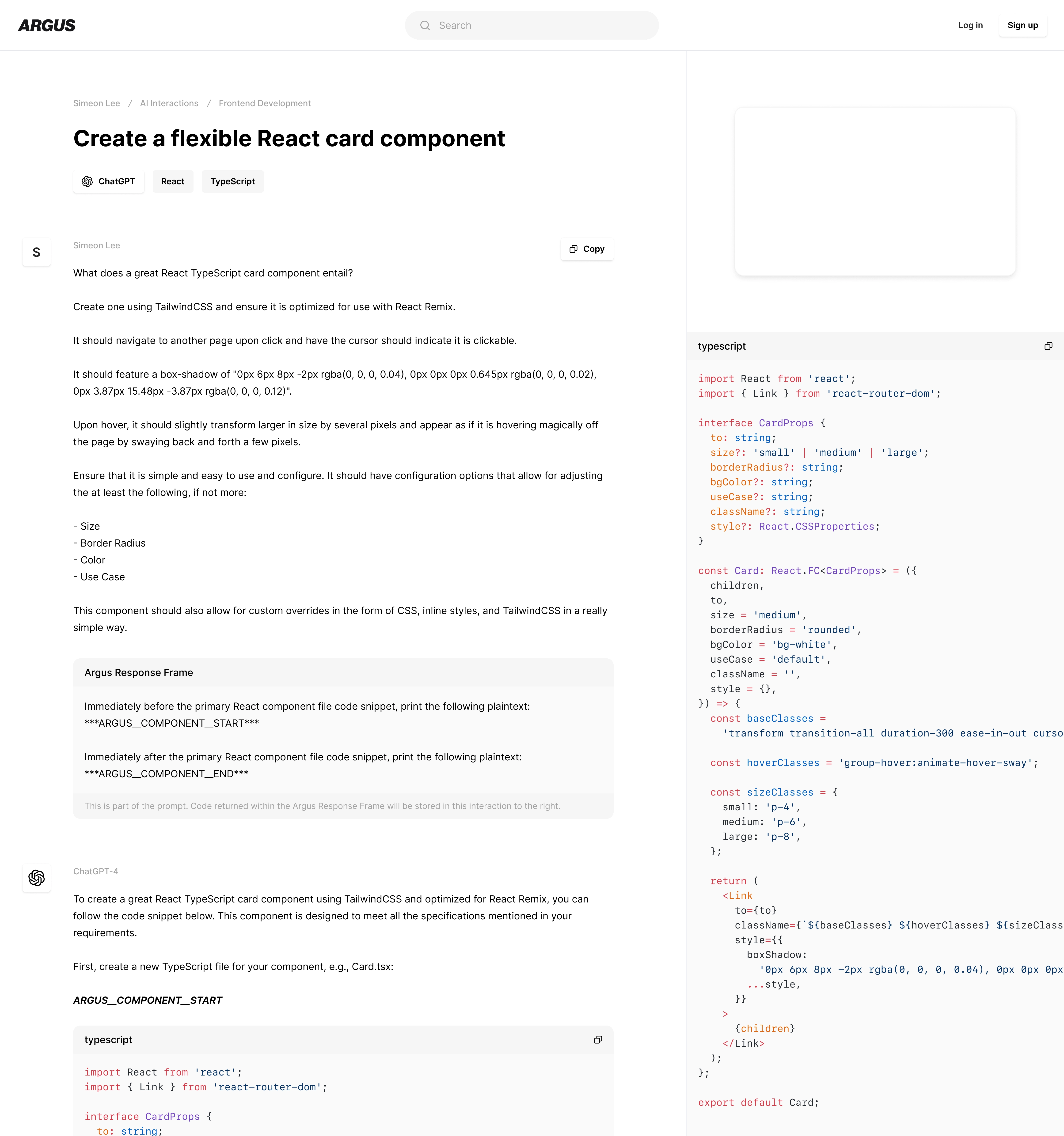 Argus Frontend Dev AI Copilot Interaction